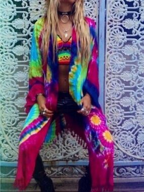 Rat & Boa Archival Rainbow Tie-Dye Sunburst Kimono Duster - One Size Fits All